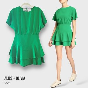 New Alice + Olivia Palmira Short Sleeve Green Mini Dress